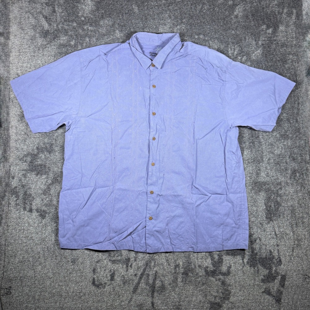 Tommy Bahama Mens XXL Silk Cotton Short Sleeve Button Down Shirt Purple